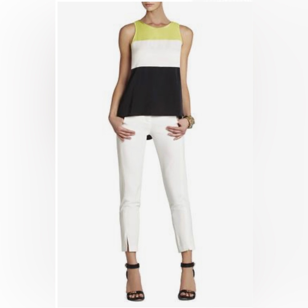 XXS BCBG Lucie Top colorblock open back with zipper yellow white gray - Picture 1 of 5